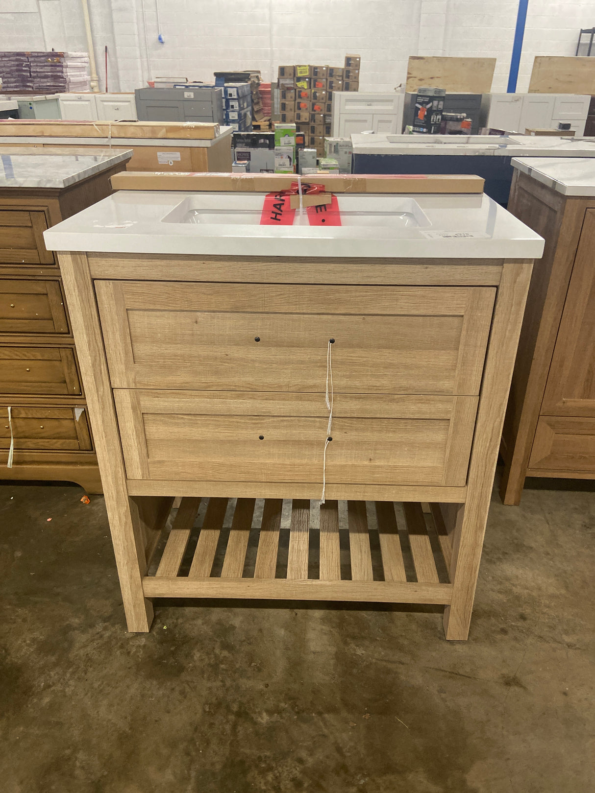 Autumn 30 in. W x 19 in. D x 34 in. H Single Sink Bath Vanity in Weathered Tan with White Engineered Stone Top