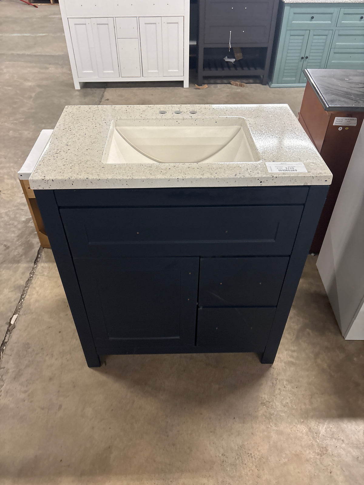 Clady 31 in. W x 19 in. D x 35 in. H Single Sink Bath Vanity in Deep Blue with Silver Ash Cultured Marble Top