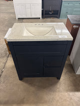 Clady 31 in. W x 19 in. D x 35 in. H Single Sink Bath Vanity in Deep Blue with Silver Ash Cultured Marble Top