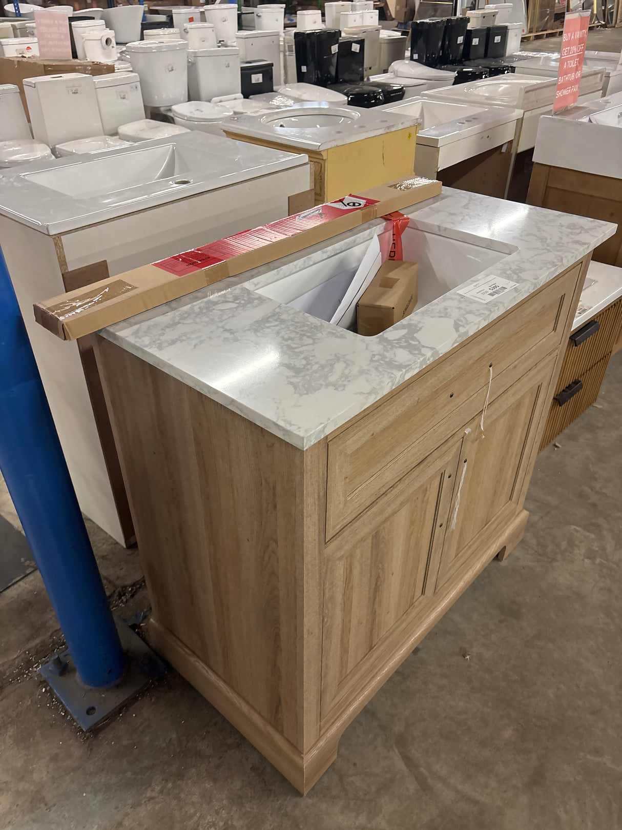 Doveton 36 in. W x 19 in. D x 34.50 in. H Freestanding Vanity in Weathered Tan with White Engineered Stone Top