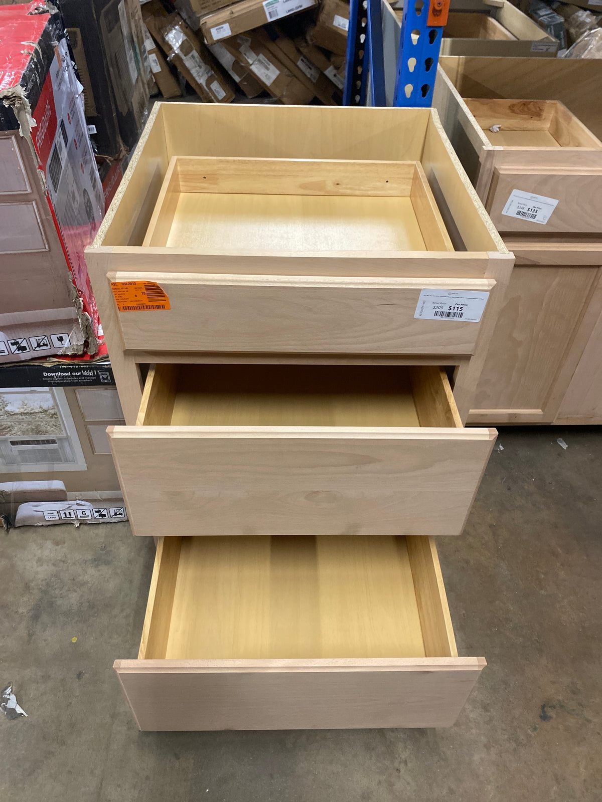 24 in. W x 24 in. D x 34.5 in. H Assembled Drawer Base Kitchen Cabinet in Unfinished with Recessed Panel