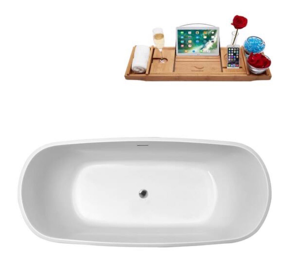 59 in. Acrylic Flatbottom Freestanding Bathtub in Glossy White with Polished Chrome Drain