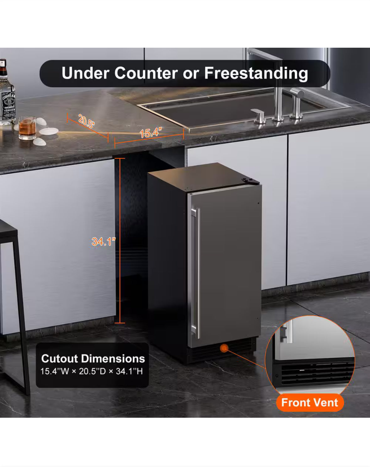 15 in. 22 lb. Built-In Ice Maker in Stainless Steel with Reversible Door, Crescent Ice