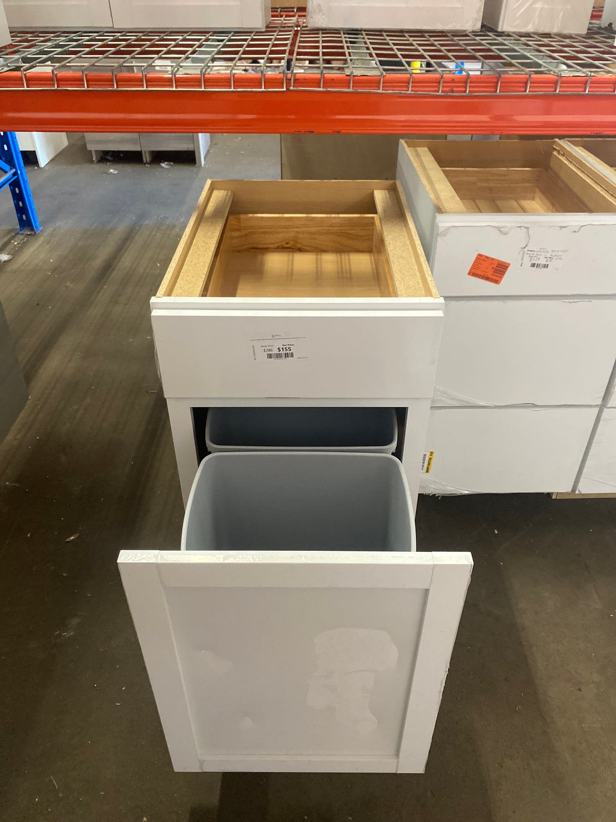 Courtland Polar White Finish Laminate Shaker Stock Assembled Waste Bin Base Kitchen Cabinet 18 in. x 34.5 in. x 24 in.