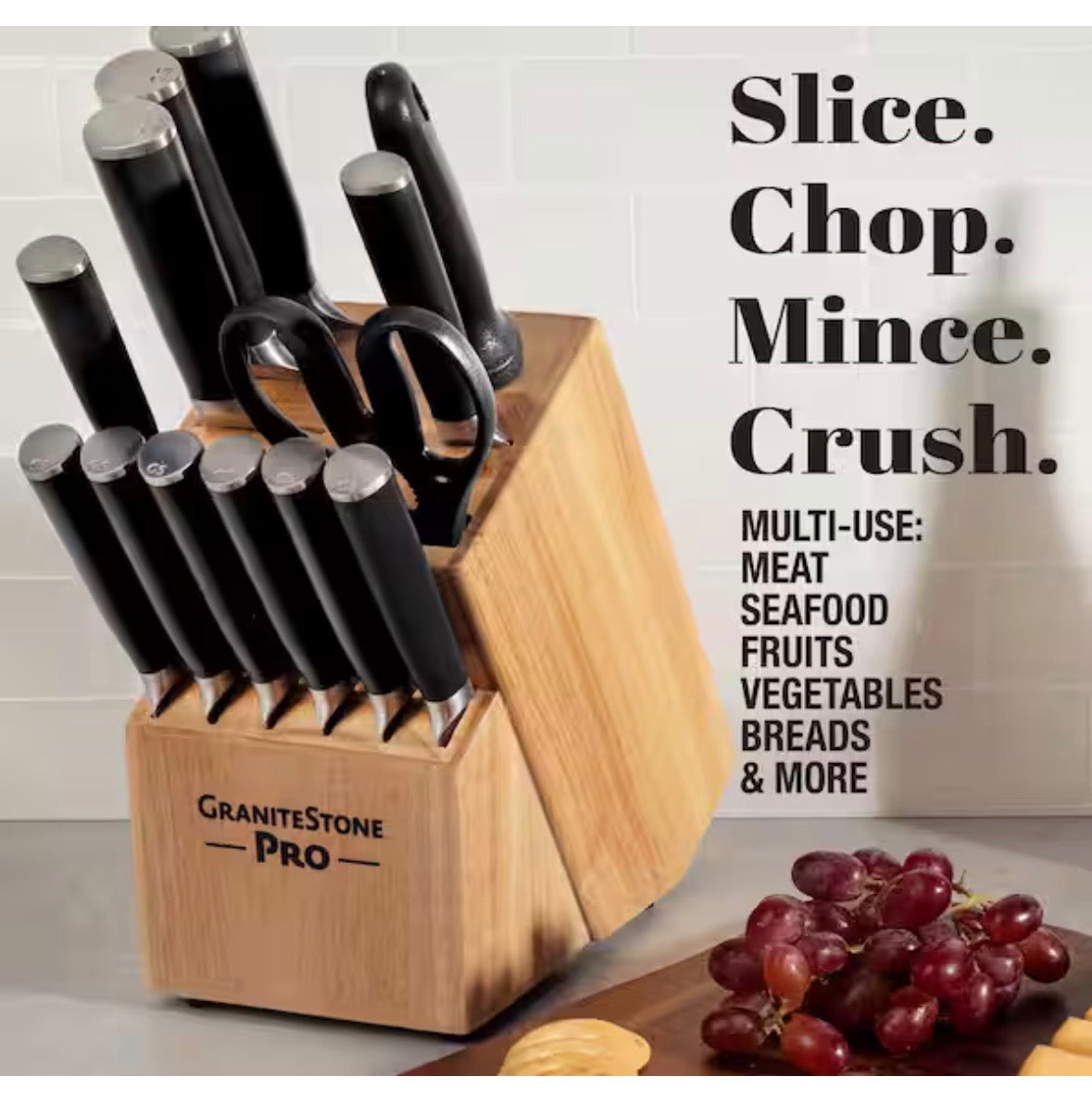 Nutri Blade Pro 14-Piece Stainless Steel Premium Chef Knife Set with Knife Block in Black