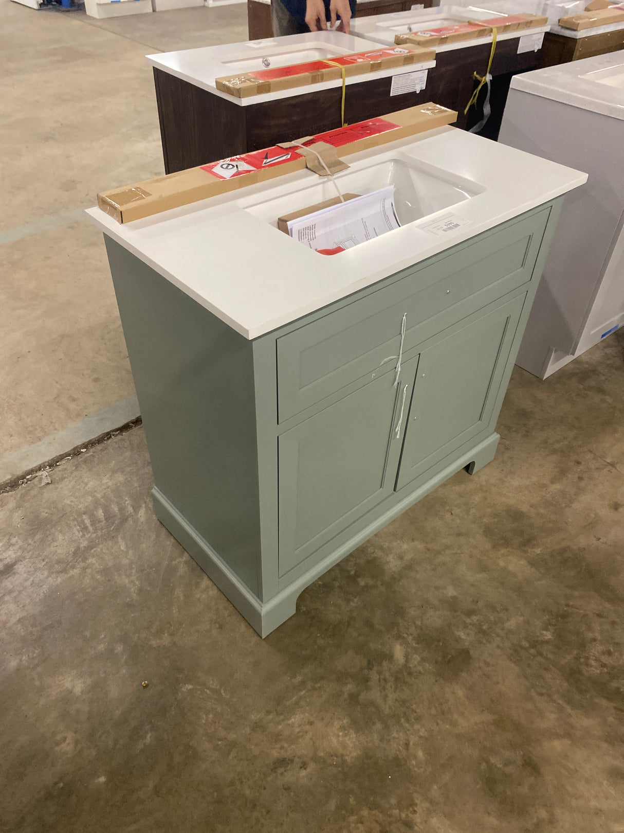 Doveton 36 in. Single Sink Sage Green Bath Vanity with White Engineered Stone Top (Assembled)