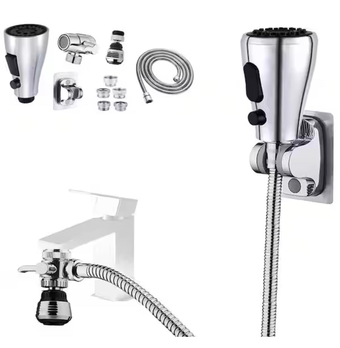 2.5 in. H x 7 in. W x 3.5 in. D Faucet Sink Sprayer Attachment Set with Hose, Faucet Aerator and Brass Diverter Valve