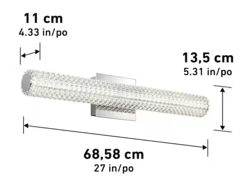 Exalto 27 in. 1 Light Chrome Modern Integrated LED 3 CCT Vanity Light Bar for Bathroom with Glass
