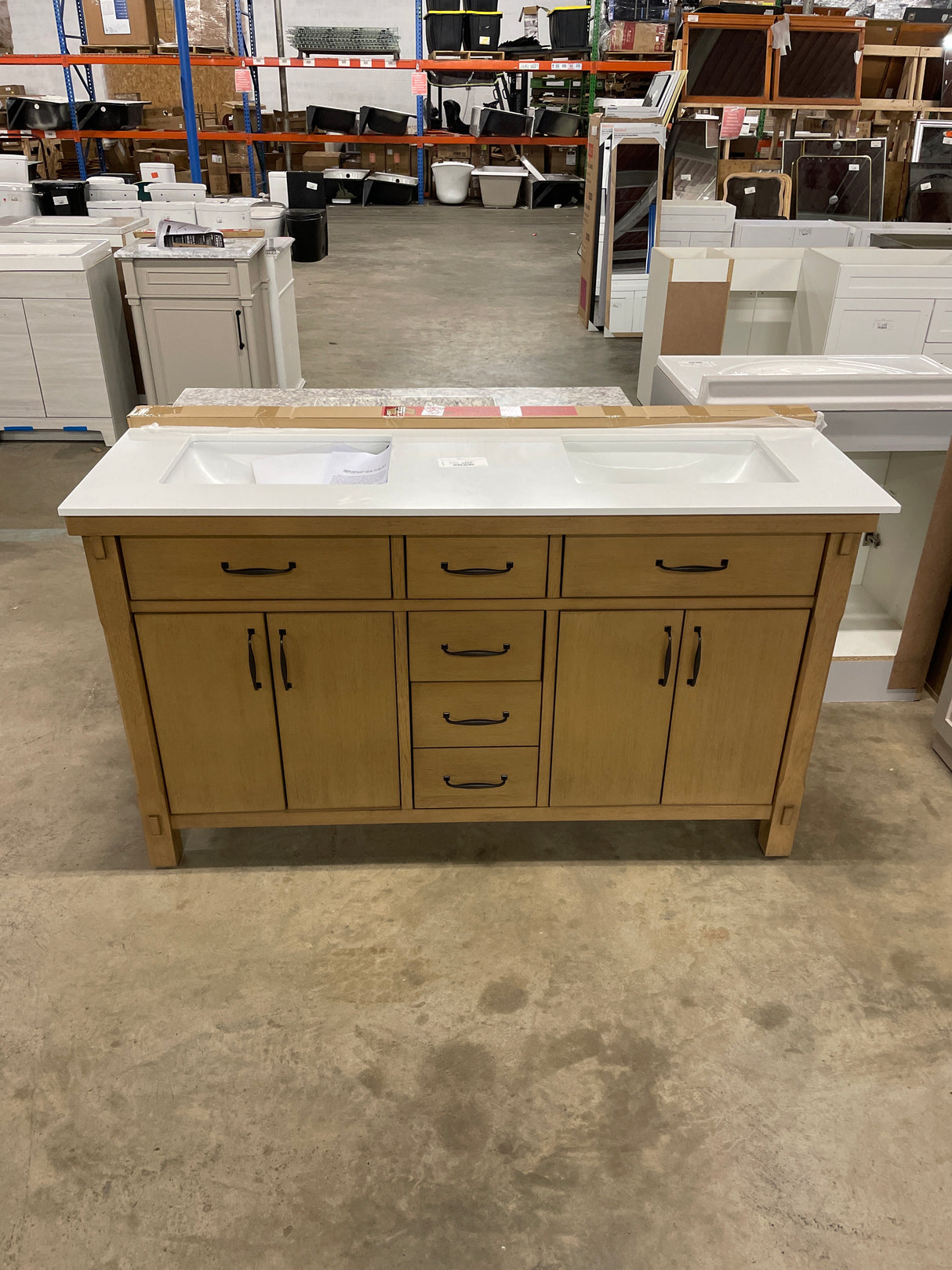 Bellington 60 in. W x 22 in. D x 34.5 in. H Bath Vanity in Almond Toffee with White Engineered Stone Top