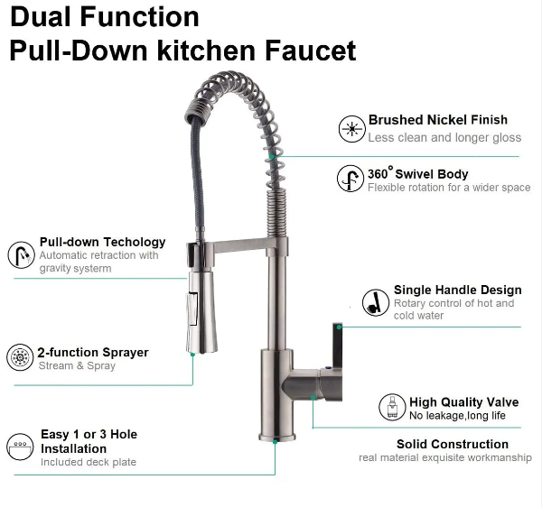 Modern Spring Neck Faucet with Pull-Down Sprayer