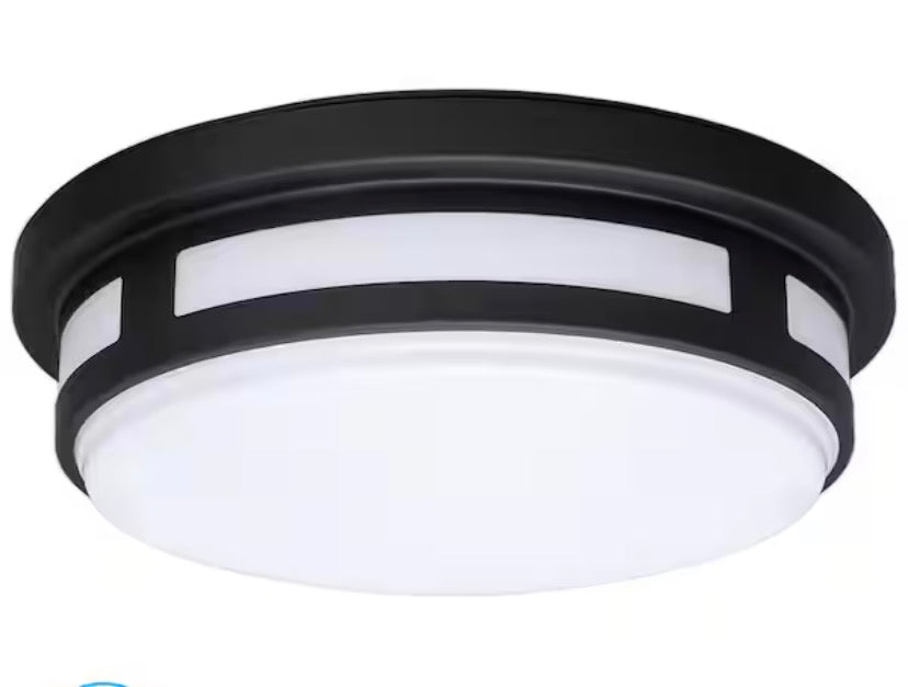 11 in. Round Black Integrated LED Indoor Outdoor Ceiling Light Flush Mount Adjustable CCT 830 Lumens Wet Rated