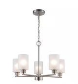 5-Light Brushed Nickel Chandelier Light Fixture with Frosted Glass Shades