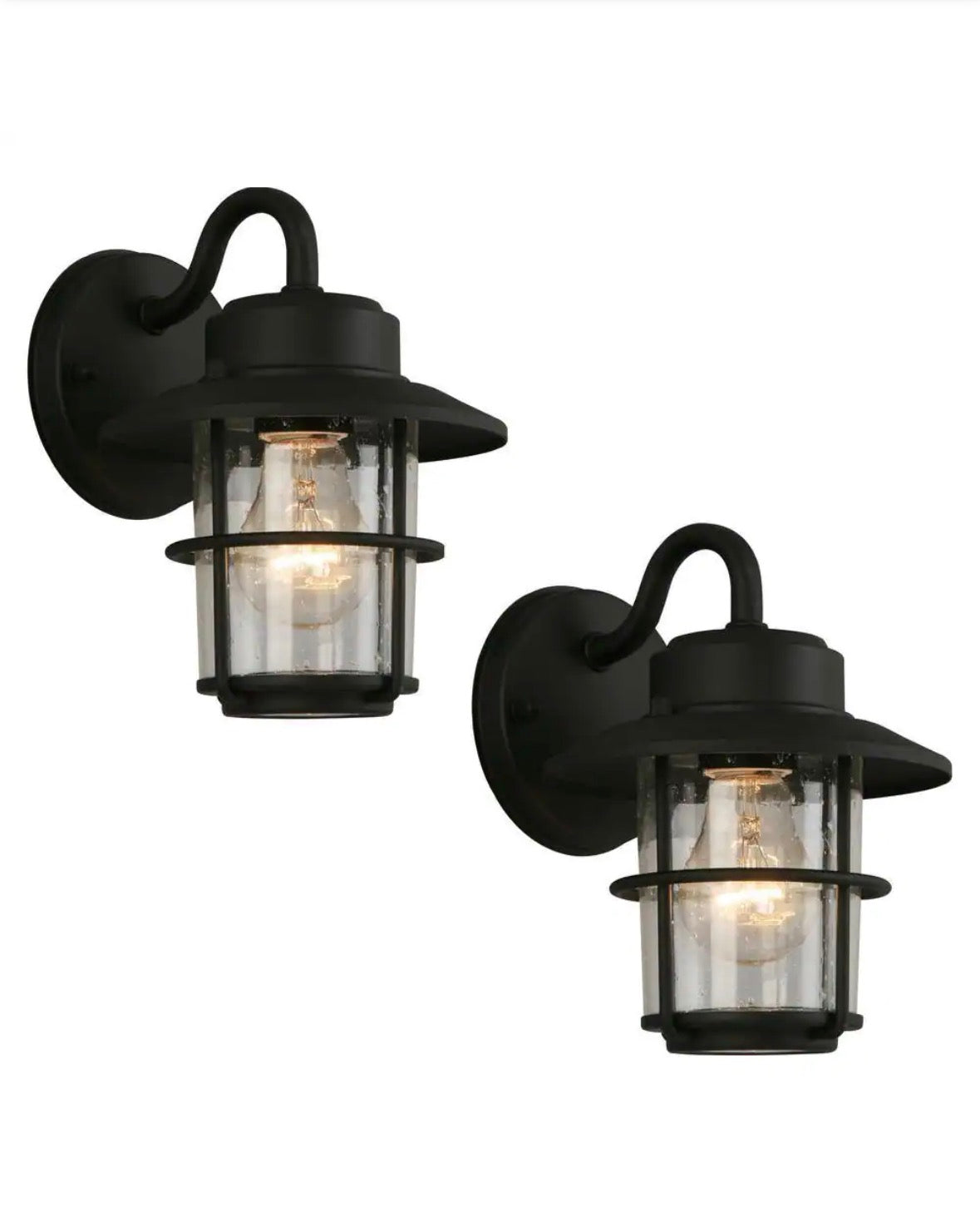 8.2 in. 1-Light Black Outdoor Wall Light Lantern Porch or Patio Sconce (2-Pack)