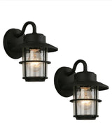 8.2 in. 1-Light Black Outdoor Wall Light Lantern Porch or Patio Sconce (2-Pack)