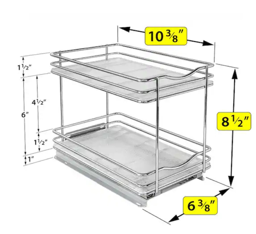 6-1/4 in. Wide Double Silver Chrome Slide Out Spice Rack Pull Out Cabinet Organizer