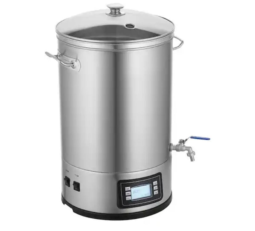 Electric Brewing System, 8 Gallon All-in-One Home Beer Brewer, 304 Stainless Steel Stock Pot with Glass Lid, Handle