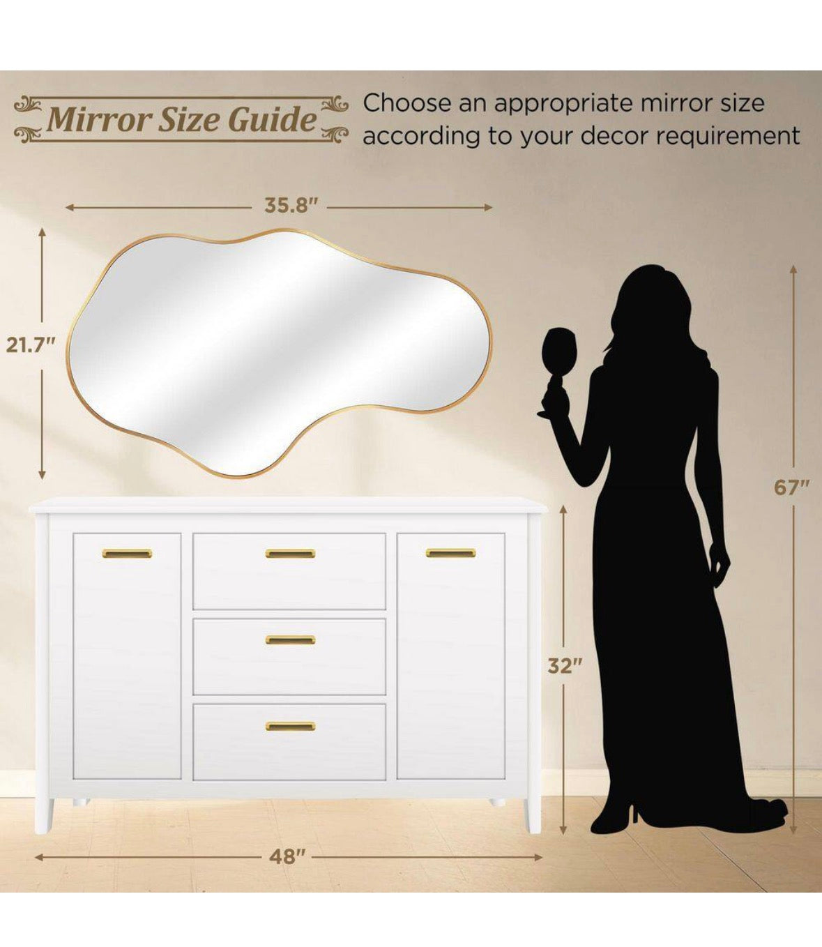 22 in. W x 36 in. H Irregular Gold Aluminum Alloy Framed Asymmetrical Wall Mirror