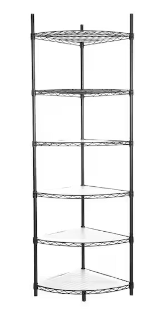 6-Tier Heavy Duty Steel Wire Corner Shelving Unit in Black (18 in. W x 18 in. H x 72 in. D)
