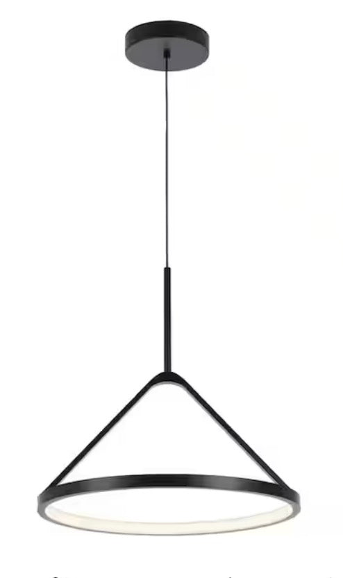 Townly 35-Watt 1-Light Satin Black Bowl Integrated LED Pendant Light with Open Metal Ring Shade