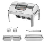 9 qt. Roll Top Chafing Dish Buffet Set Stainless Steel Chafer with 2 Half Size Pans Rectangle Catering Warmer Server