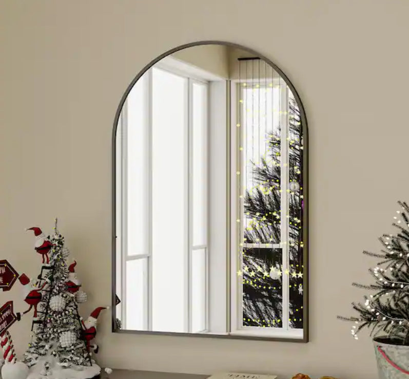 24 in. W x 36 in. H Arched Black Aluminum Alloy Framed Wall Mirror