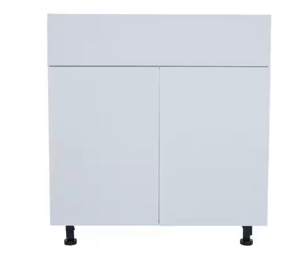 Radiance 30 in. W x 24 in. D x 34.5 in. H Ready to Assemble Slab Sink Base Kitchen Cabinet in White Gloss