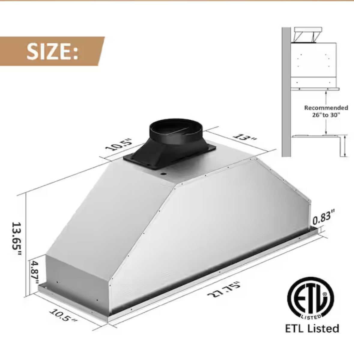 28 in. 900 CFM Convertible Insert Range Hood in Stainless Steel and White Glass with LED Lights