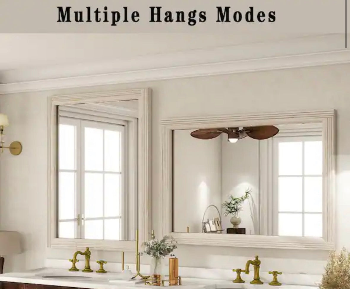 30 in. W x 40 in. H Rectangular Classic Light Beige Wooden Framed Bathroom Vanity Mirror Wall Mirror