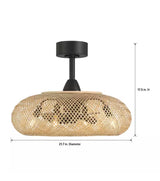 Bayneswood 22 in. 4-Light Indoor Matte Black and Natural Wicker Fandelier with Remote Control, Bulbs Not Included