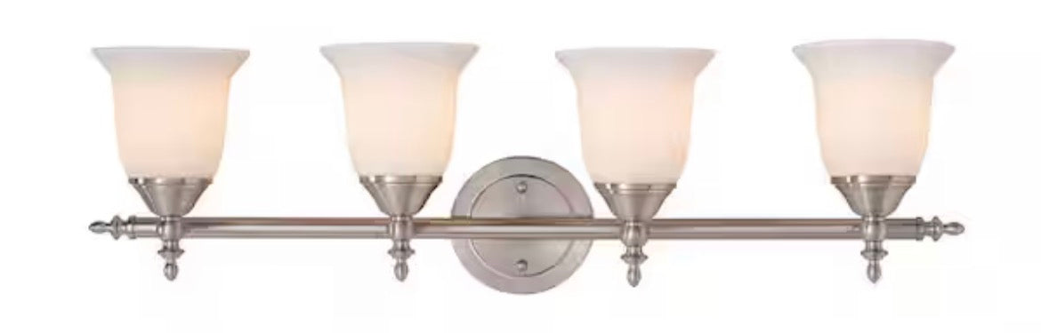 Olgelthorpe 29.8 in. 4-Light Brushed Nickel Bathroom Vanity Light Fixture with Bell Shaped Frosted Glass Shades