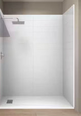 Subway Horizontal 32 in x 60 in x 84 in. Solid Composite Stone Alcove Shower Kit with Walls and White Pan Base L/R Drain
