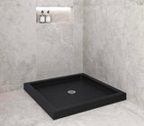 36 in. L x 36 in. W Corner Acrylic Shower Pan Base in Glossy Black with Center Drain, Drain Included