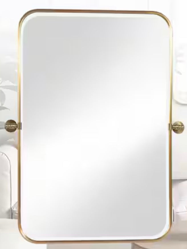 Set of 2 Gold Bathroom Mirrors 23 in. W x 32 in. H Round Corner Rectangle Iron Framed