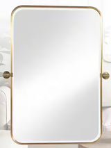 Set of 2 Gold Bathroom Mirrors 23 in. W x 32 in. H Round Corner Rectangle Iron Framed