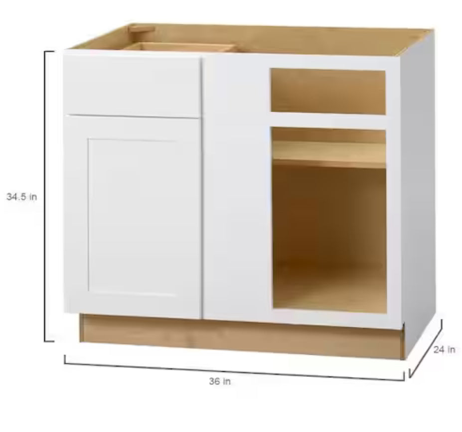 Avondale Shaker Alpine White Ready to Assemble Plywood 36 in Blind Corner Base Cabinet (36 in x 24 in D x 34.5 in H)