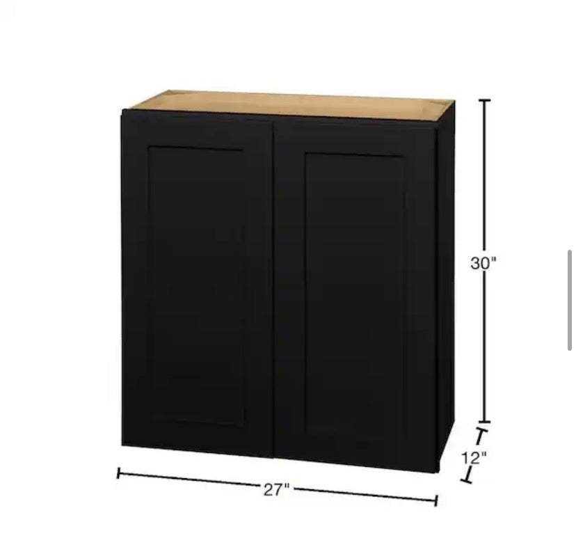 Avondale 27 in. W x 12 in. D x 42 in. H Ready to Assemble Plywood Shaker Wall Kitchen Cabinet in Raven Black