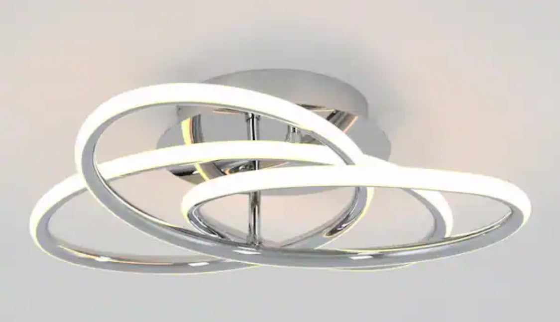 Swirl Butterfly 16 in. 1-Light Modern Chrome Integrated LED Flush Mount Ceiling Light Fixture for Kitchen or Bedroom