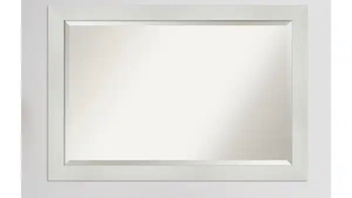 Medium Rectangle Glossy White Beveled Glass Modern Mirror (28.25 in. H x 40.25 in. W)
