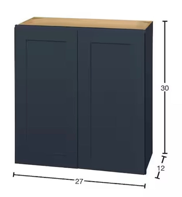 Avondale 27 in. W x 12 in. D x 42 in. H Ready to Assemble Plywood Shaker Wall Kitchen Cabinet in Ink Blue
