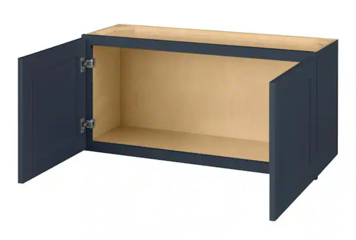 Avondale 36 in. W x 12 in. D x 18 in. H Ready to Assemble Plywood Shaker Wall Bridge Kitchen Cabinet in Ink Blue