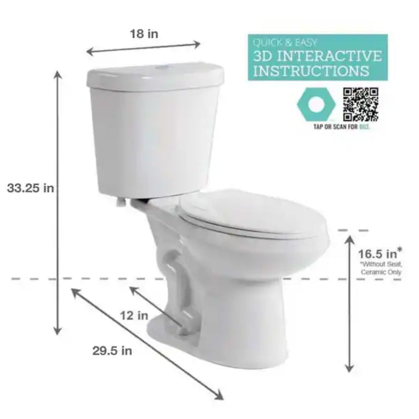 2 piece, 1.1GPT/ 1.6 GPF High efficiency dual flush complete elongated toilet in white.