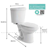 2 piece, 1.1GPT/ 1.6 GPF High efficiency dual flush complete elongated toilet in white.