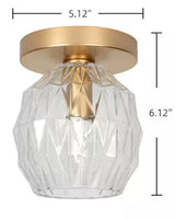 5 in. 1-Light Soft Gold Transitional Flush Mount with Faceted Clear Glass Shade and No Bulbs Included