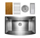 Handmade Farmhouse Apron Front 33 in. x 22 in. Single Bowl Stainless Steel Workstation Kitchen Sink with Accessories