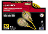 VividFlex 50 ft. 14/3 Gauge Medium Duty Indoor/Outdoor Extension Cord with Lighted End, Yellow