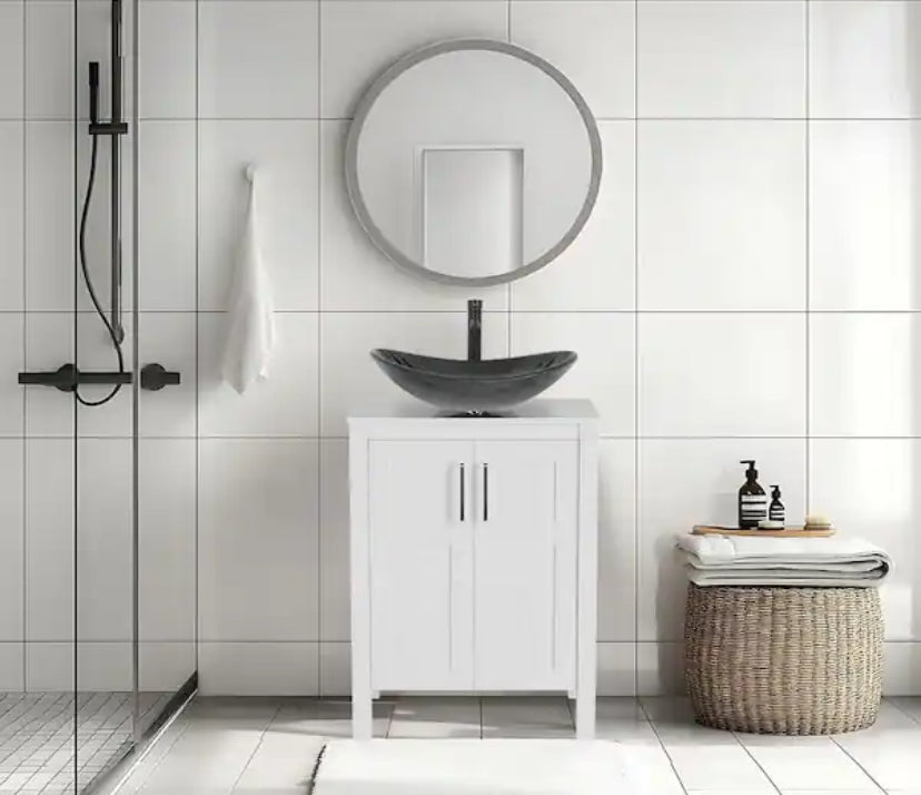 Glass Oval Vessel Sink in Black Grey