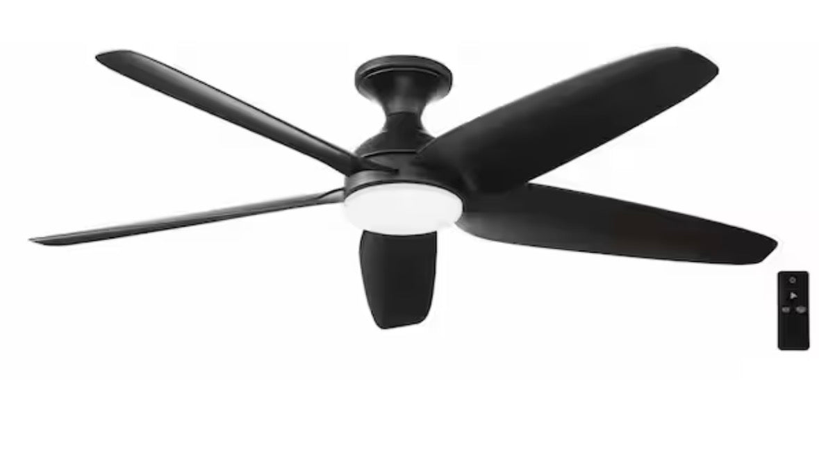 Ceva 54 in. Indoor/Outdoor Matte Black with Matte Black Blades Ceiling Fan with Adjustable White with Remote Included