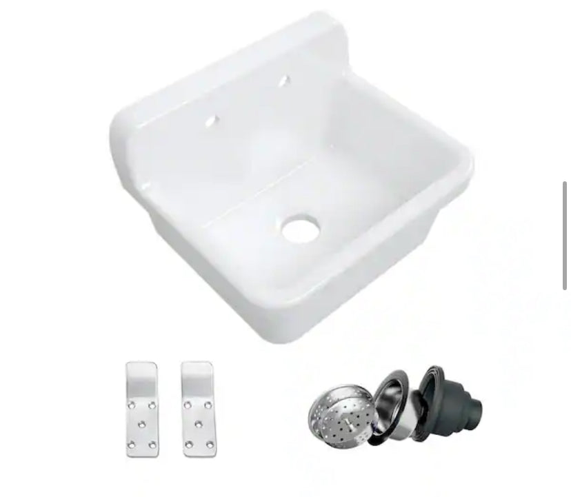Mason 10 Gallon 20 in. D x 24 in. W Wall Mount Laundry/Utility Sink in Crisp White with Basket Strainer