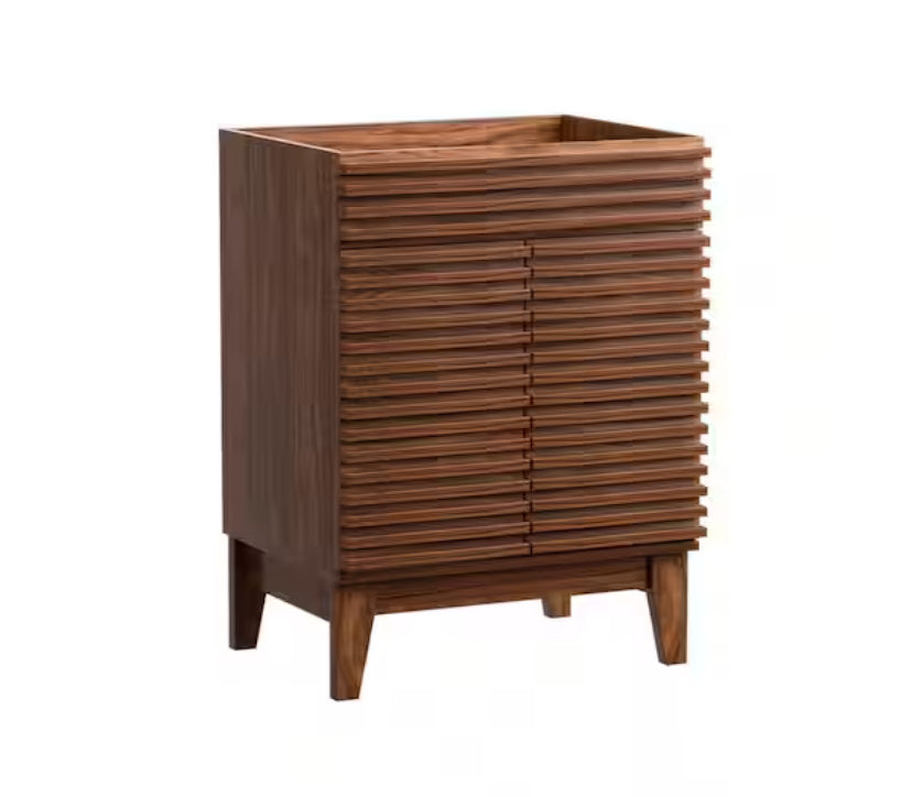 Mid-Century 24 in. Freestanding Bathroom Cabinet Vanity with Storage in Walnut (Sink Basin Not Included)