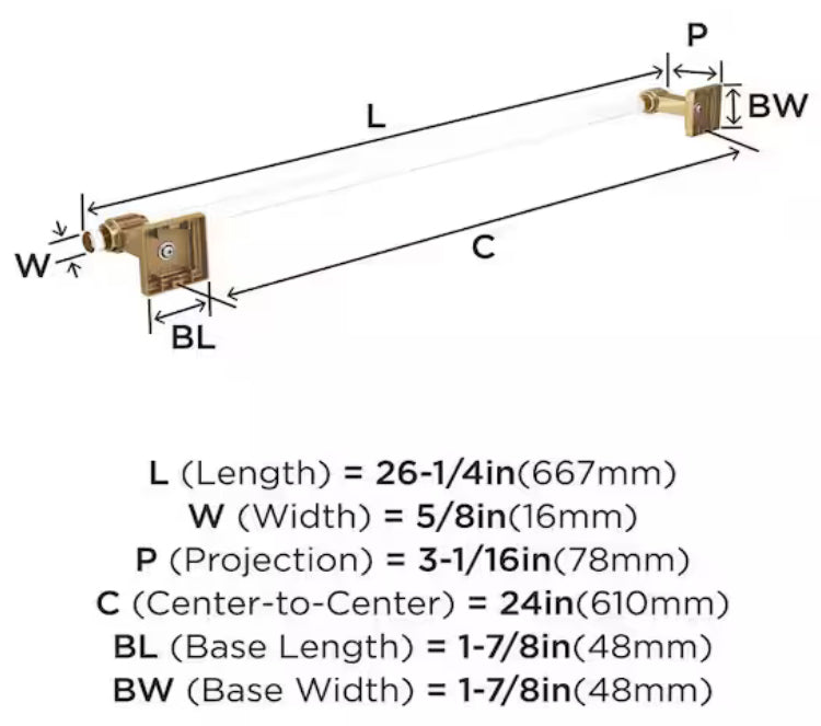 Glacio 24 in. (610 mm) L Towel Bar in Clear/Champagne Bronze